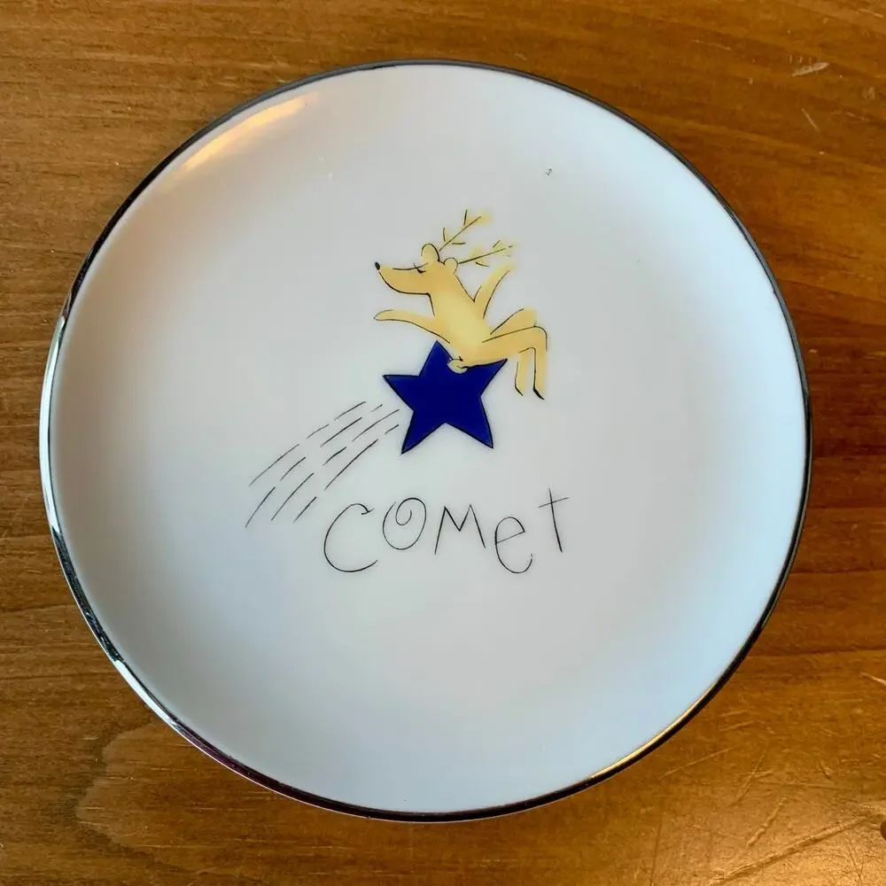Pottery Barn Santa’s Reindeer 4” Snack Plates Coasters Set 9 Ceramic Christmas